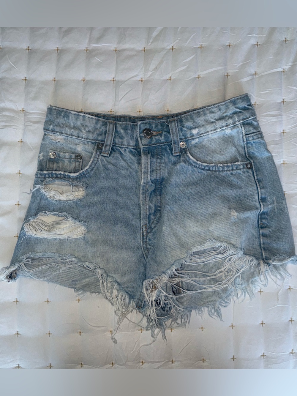 Zara Light Blue Distressed Denim Shorts